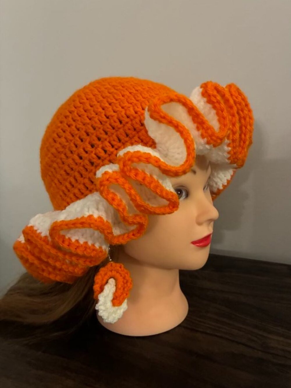 Crochet Ruffle Hat & earrings